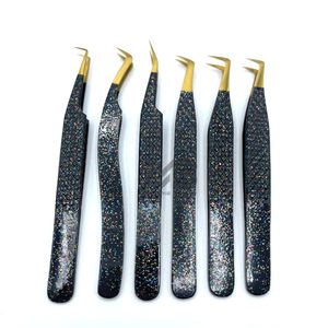 Noir avec pince à épiler spéciale pour extension de cils enduite de paillettes multiples personnalisation diamant poignée marque privée acier inoxydable - Product Image 4