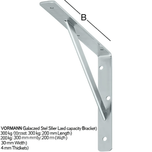 VORMANN Galvanized Steel <b>Silver</b> Load Capacity <b>Bracket</b> 300 kg 300 mm Length 200 mm Height 30 mm Width 4 mm Thickness - Product Image 3