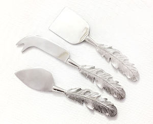 Ensemble de fromage en acier inoxydable de style occidental Conception de plumes Poignée gaufrée à la main Couverts bon marché Ensemble de fromage - Product Image 1