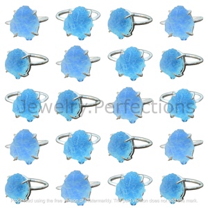 Anillos de piedra en bruto de Aguamarina natural, anillos de piedras preciosas chapados en plata de ley 925, anillo de declaración para unisex - Product Image 4