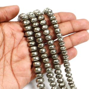 ลูกปัดไพไรต์ธรรมชาติทรงรอนเดลล์ขนาด 9 มม.-10 มม. ลูกปัดไพไรต์ทรงรอนเดลล์สีทองเงาสำหรับทำเครื่องประดับ ความยาว 8 นิ้ว - Product Image 5