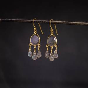 Boucles d'oreilles pendantes en argent sterling 925 plaqué or avec pierre précieuse de labradorite vêtements quotidiens à la mode pour les filles pour les mariages et les cadeaux - Product Image 4