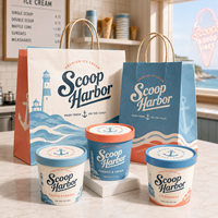 Gobelets à glace personnalisés AT PACK avec sacs en papier, ensemble d'emballage pour gelato de 8 oz, 12 oz, 16 oz pour les magasins de glaces, les confiseries