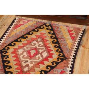 Turkish Vintage <b>Runner</b> Rug 2.9x10.4 ft, <b>Red</b> Orange Solid Wool Rug - Product Image 5