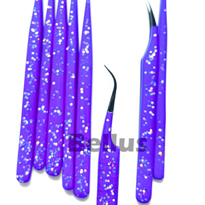 Pince à cils classique au volume testé à la main outils de préhension à paillettes violet clair marque privée outils de beauté de haute précision vente en gros - Product Image 5