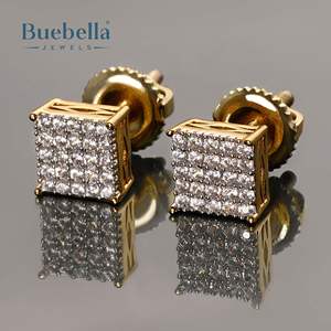 Offre Spéciale S925 Sterling Silver 14k Gold Round Diamond Square Stud Boucles d'oreilles pour les hommes - Product Image 2