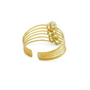 Brazalete ajustable en bruto de Aguamarina chapado en oro de 18 quilates | Brazalete de latón hecho a mano de alta calidad para Mujer | Boda de moda - Product Image 4
