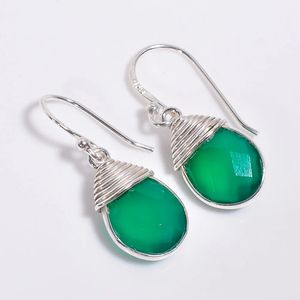 Natural Green Onyx Hoop <b>Earring</b> Drop Shape Faceted Handmade Gemstone Classic Style Sterling Silver Boho Women Minimalist Jewelry - Product Image 5