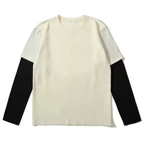 T-shirts pour hommes à manches longues double couche double couche Vintage Premium Quality Custom Double Layer Long Sleeve T-shirts Fabric - Product Image 6