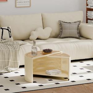 Juego de Mesa de Centro Pequeña Moderna y Ecológica con Tapa de Cristal y Marco de Metal para Dormitorio, Diseño de Ventanal, Mesa de Té Baja - Product Image 2