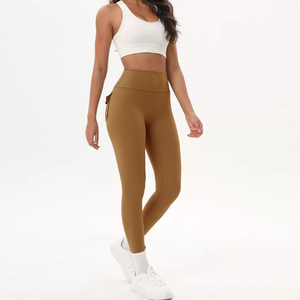 Latest Women's High Waist <b>Leggings</b> <b>with</b> Large <b>Pockets</b> Knitted Breathable Quick Dry Yoga Workout Pants OEM Customizable - Product Image 3