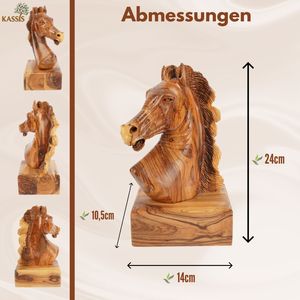 Tête de cheval sculptée à la main en bois d'olivier (grande taille) – Sculpture en bois exclusive de Bethléem (24 cm) - Product Image 6