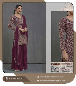 High Quality Faux <b>Fur</b> Embroidered Indian Shalwar Kameez Traditional Ethnic Georgette Style Party Wear Women's Clothing - Product Image 3