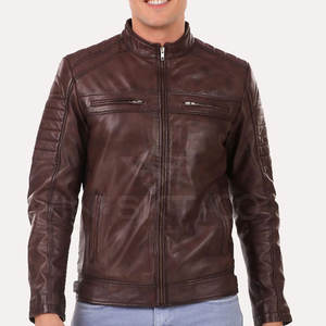 Online <b>Sale</b> <b>Lightweight</b> <b>Men's</b> Leather <b>Jacket</b> Stand Collar Front Logo Comfortable Fit Waterproof Windproof Eco-Friendly Stock - Product Image 1