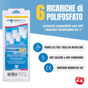 Distributeur de sel polyphosphate proportionnel Fimi Industrial Idropolistick 6x1, recharge universelle d'hexamétaphosphate de sodium pour l'eau - Product Image 2