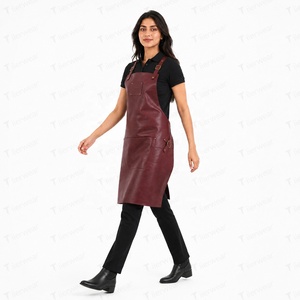 Delantal de Cuero para Mujer, Diseño Bicolor Marrón, Impresión Digital Tejida, Manga Corta, Cierre de Broches, Uniforme para Camareros de Restaurante y Bar - Product Image 4