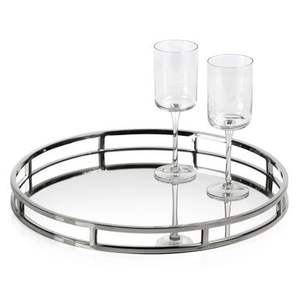 Bandeja de metal plateado y cristal espejo con diseño moderno perfecto para bodas y eventos especiales - Product Image 1