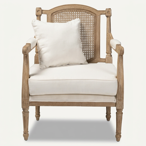 Keylika Traditional Eco-Friendly Wooden Accent Chair Caned Back <b>Armchair</b> Upholstered Seat <b>Single</b> Sofa for Living Room Hotel - Product Image 1