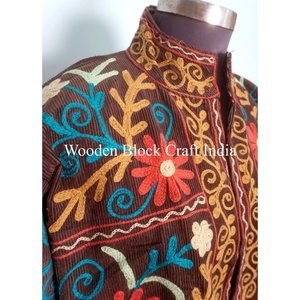 Chaqueta Corta de Invierno Bordada a Mano con Forro de Tela a Rayas y Cuello Redondo para Mujer, Talla Única - Product Image 3