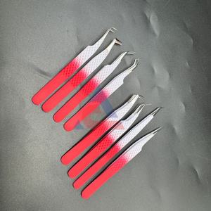 Pince à épiler professionnelle pour extension de cils pince à épiler classique à poignée en diamant revêtement en poudre blanc rouge botte en acier inoxydable durable - Product Image 4