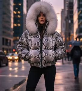 Blouson matelassé en cuir véritable pour femme avec décoration en fourrure de renard brun, coupe-vent d'hiver, fermeture éclair, vêtements de rue - Product Image 3