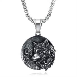 Casting Nordic Wolf Head <strong>Coin</strong> Animal Punk Pvd Stainless Steel Waterproof Pendant Fashion Jewelry Pendant <strong>Necklaces</strong> for Men - Product Image 1