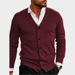 Classique hommes col en v marque Cardigan 100% coton tricoté à manches longues rétro mode veste pour automne Style décontracté - Product Image 6