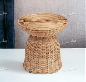 Vente en gros Table basse arrondie en rotin avec un design unique Décoration de la maison Table ottomane en rotin Console avec incrustation d'os - Product Image 3