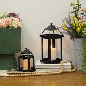 Black Metal Lantern <b>Candle</b> <b>Holder</b> Outdoor <b>Garden</b> Hanging Frame Home Wedding Festival Decor Display Detail Patio Table Accent - Product Image 4