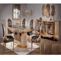 Meubles de salle à manger en bois massif de style classique, ensemble de table à manger royale dorée pour 6 personnes, chaises de salle à manger baroques sculptées