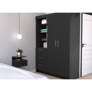 Ensemble de chambre à coucher en bois capitonné de luxe Kenya, 2 pièces, meubles confortables en MDF pour la maison ou l'hôtel - Noir - Product Image 1
