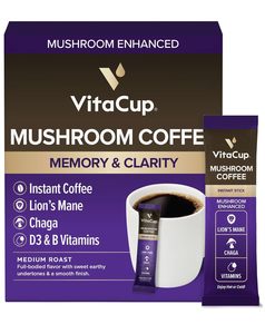 VitaCup Mushroom Coffee Instant Packets Medium Roast, 100% Arabica & Robusta Coffee in Single Serve Sticks, 24 Ct - Product Image 1