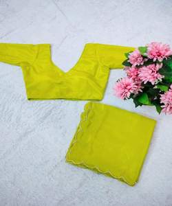 Sari en Georgette de Coton Brodé avec Bordure en Dentelle Jacquard et Pièce de Blouse – Élégant et Confortable pour le Quotidien, les Fêtes et les Mariages - Product Image 5