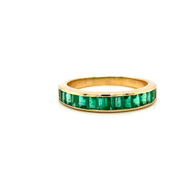 14K Yellow Gold Emerald Eternity Band Natural Emerald Half Eternity Ring for Women Fashionable Gemstone Wedding Ring for Girls