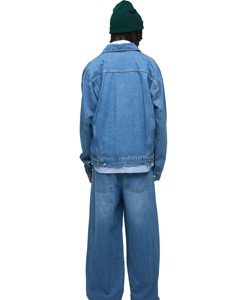 เสื้อแจ็กเก็ตยีนส์สำหรับผู้ชายเสื้อทรงสลิมฟิตสีขาวแดงดำ - Product Image 6