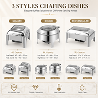 Plato de frotamiento redondo dorado, calentador de alimentos de buffet de acero inoxidable de 6L con tapa de vidrio hidráulica para bodas, hoteles, catering, uso en banquetes