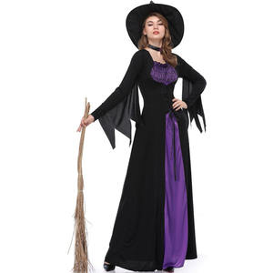 Costume d'Halloween pour femmes adultes, sorcière, cosplay, tenue de scène avec chapeau, robe, collier pour les fêtes et les événements en boîte de nuit - Product Image 1