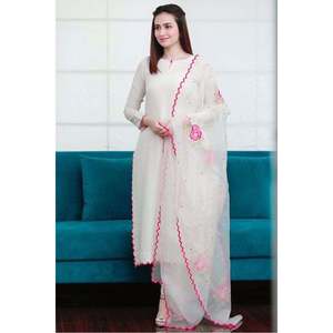 Camisa de Chifón con Estampado Floral Blanco y Dupatta - Product Image 1