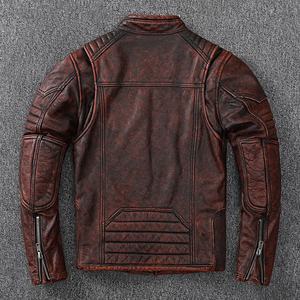 Veste en cuir véritable vieilli pour hommes Vestes de moto en cuir grain supérieur Veste pour hommes - Product Image 3