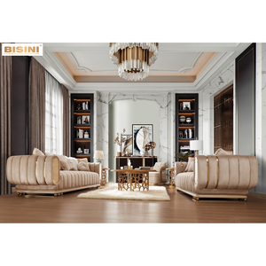 Ensemble canapé sectionnel trône doré personnalisé européen Éponge en acier inoxydable tissu rembourré confortable salon <span class=keywords><strong>appartement</strong></span> - Product Image 1