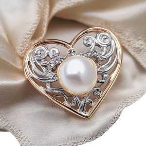 Women Shirt Custom 925 <b>Silver</b> Rhinestone Heart Shaped Pearl <b>Brooch</b> - Product Image 2