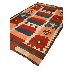 พรมขนสัตว์ลายเรขาคณิต Nayaab สีแดงส้ม พรมปูพื้นแบบแบนทำจากปอกระเจา สำหรับห้องนั่งเล่น ห้องโถง รูปทรงสี่เหลี่ยมผืนผ้า ดีไซน์แบบจิ๊กซอว์ รุ่น Paem-838 - Product Image 2