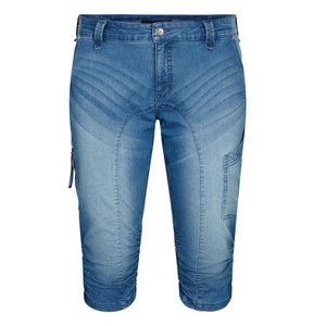 Pantalones vaqueros de algodón extra ajustados para mujer, bolsillos hasta la rodilla con cremallera, transpirables de talla grande, lavado oscuro, cintura con logotipo para mujer - Product Image 1