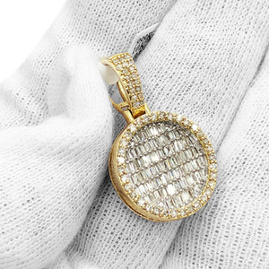 Colgante Redondo de Moissanita con Acabado Dorado, Collar Hip Hop Iced Out para Hombre, Joyería VVS con Dije de Racimo, Estilo Urbano, Diamante Baguette - Product Image 2