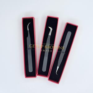Pinzas Profesionales para Extensión de Pestañas con Curva de 90 Grados, Acero Inoxidable con Recubrimiento de Polvo Negro, Punta de Fibra Plateada, Herramientas de Belleza para Pestañas - Product Image 2