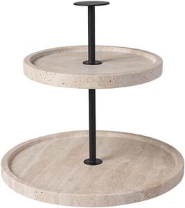 Elegant Two <b>Tier</b> Travertine Stone <b>Cake</b> <b>stand</b> with Metal Handle for Stylish Display Durable Natural Design for Modern Homes - Product Image 2