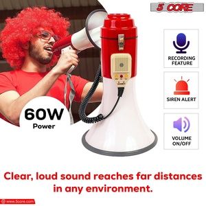 Mégaphone professionnel 5 cœurs 60W avec cornet de signalisation, portée de 1200 yards, sirène puissante et amplificateur vocal - Product Image 2