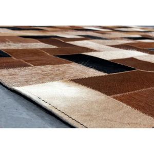 Alfombra de Cuero Vacuno Geométrica Hecha a Mano para Sala de Estar o Pasillo - Product Image 6