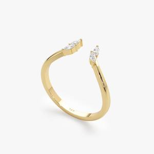 Alliance personnalisée en diamant naturel taillé marquise Bague empilable en or jaune 14K pour femme Bague ouverte ajustable - Product Image 4