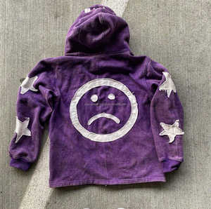 Parche desgastado bordado Vintage apliques personalizados costura corte y coser hombres recortada piedra ácido lavado Sudadera con capucha - Product Image 4